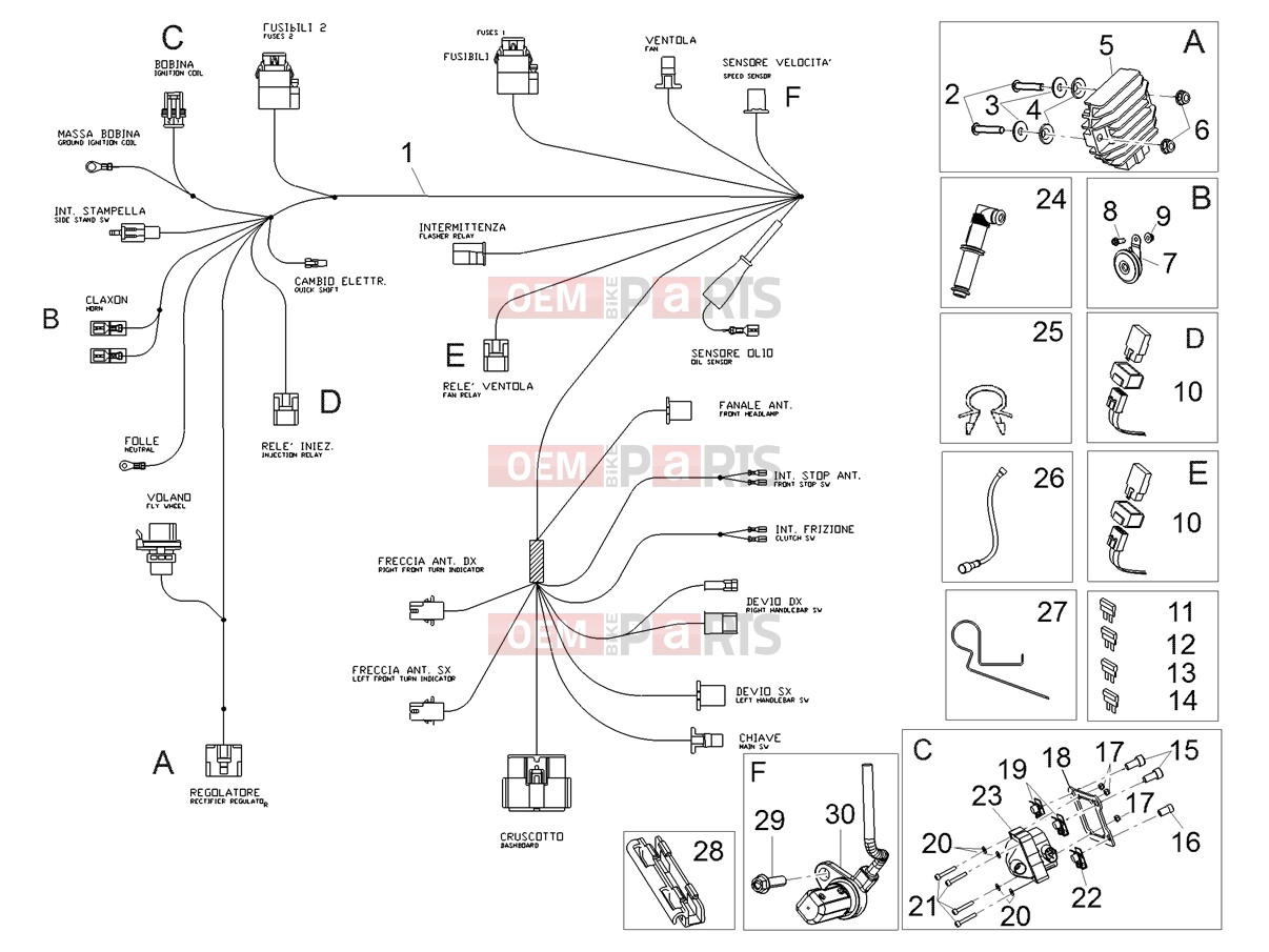 APRILIA RS 125 4T ABS Electrical systems » Front electrical system