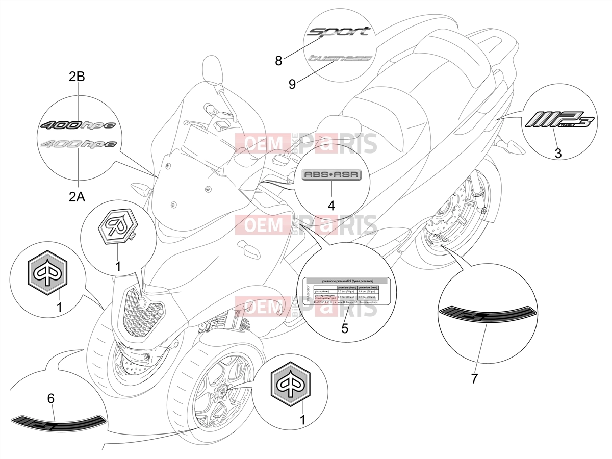 PIAGGIO MP3 400 Frame - Plastic parts - Coachwork » Plates - Emblems