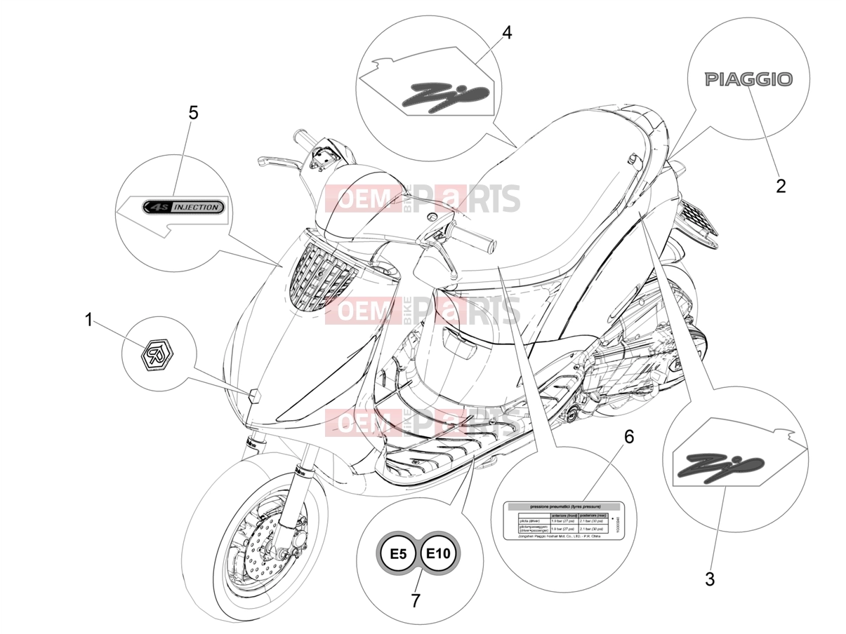 PIAGGIO Zip 50 4T Frame - Plastic parts - Coachwork » Plates - Emblems