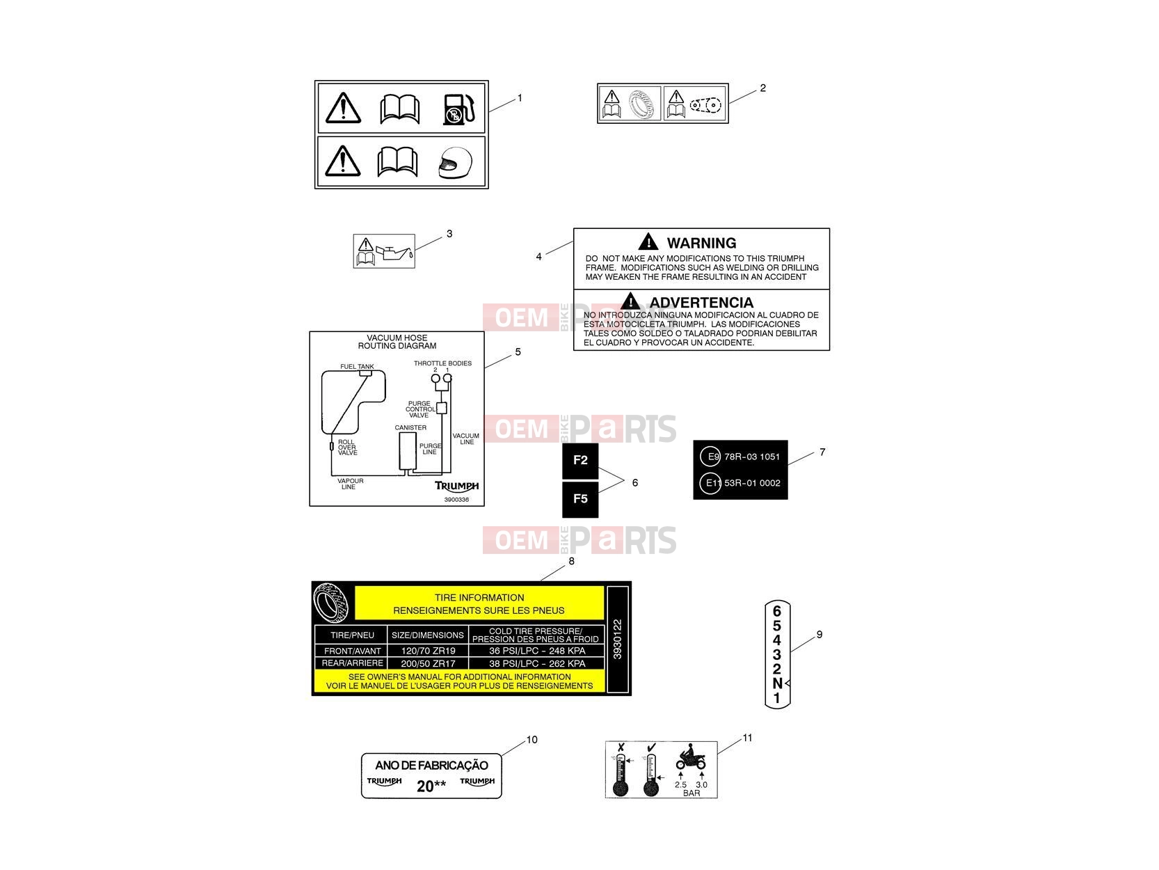 Triumph 2012 THUNDERBIRD STORM Warning Labels