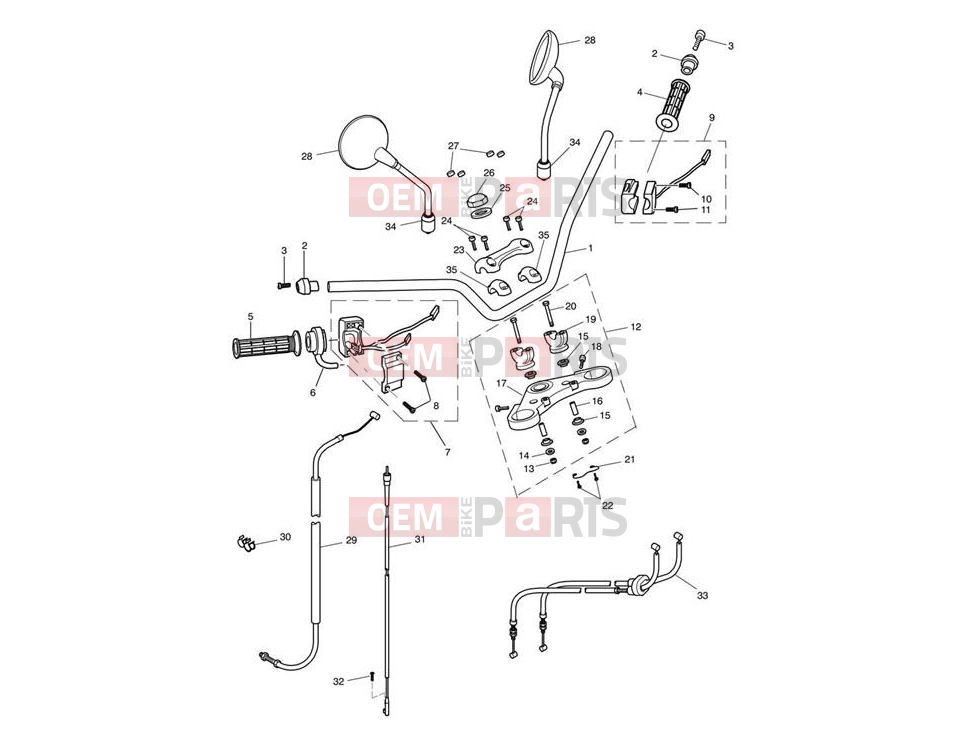 Triumph 2014 SCRAMBLER EFI Handlebars, Top Yoke, Cables & Mirrors