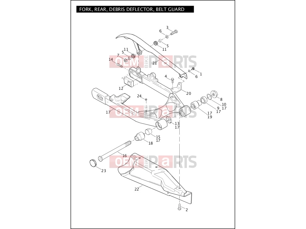 Harley-Davidson 2012 DYNA DYNA SWITCHBACK  - FLD 103 FORK, REAR, DEBRIS DEFLECTOR & BELT GUARD