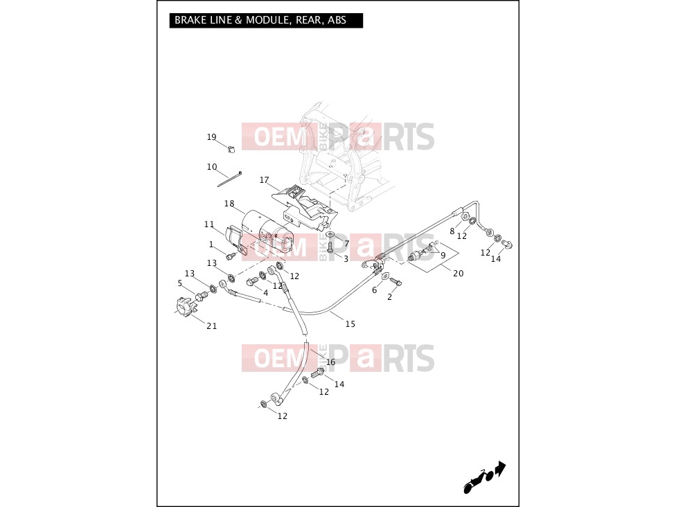 Harley-Davidson 2012 SOFTAIL SOFTAIL STANDARD  - FXST BRAKE LINE & MODULE, REAR, ABS