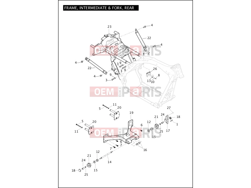 Harley-Davidson 2012 TRIKE TRI GLIDE ULTRA CLASSIC  - FLHTCUTG FRAME, INTERMEDIATE & FORK, REAR