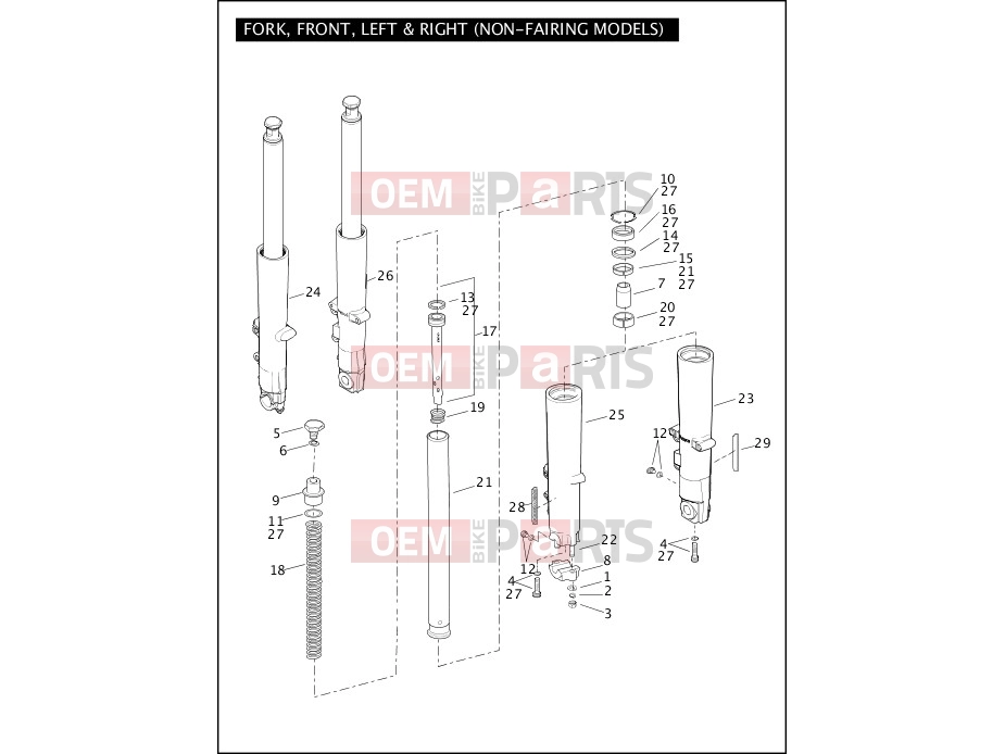 Harley-Davidson 2011 TOURING ELECTRA GLIDE CLASSIC  - FLHTC FORK, FRONT, LEFT & RIGHT (NON-FAIRING MODELS)
