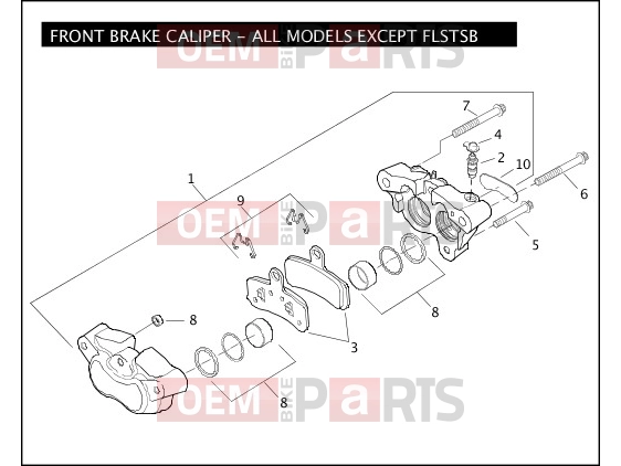 Harley-Davidson 2008 SOFTAIL NIGHT TRAIN  - FXSTB FRONT BRAKE CALIPER - ALL MODELS EXCEPT FLSTSB