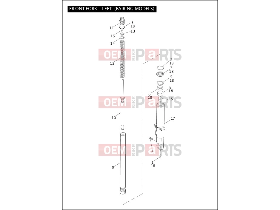Harley-Davidson 2005 TOURING ELECTRA GLIDE STANDARD  - FLHTI FRONT FORK - LEFT (FAIRING MODELS)