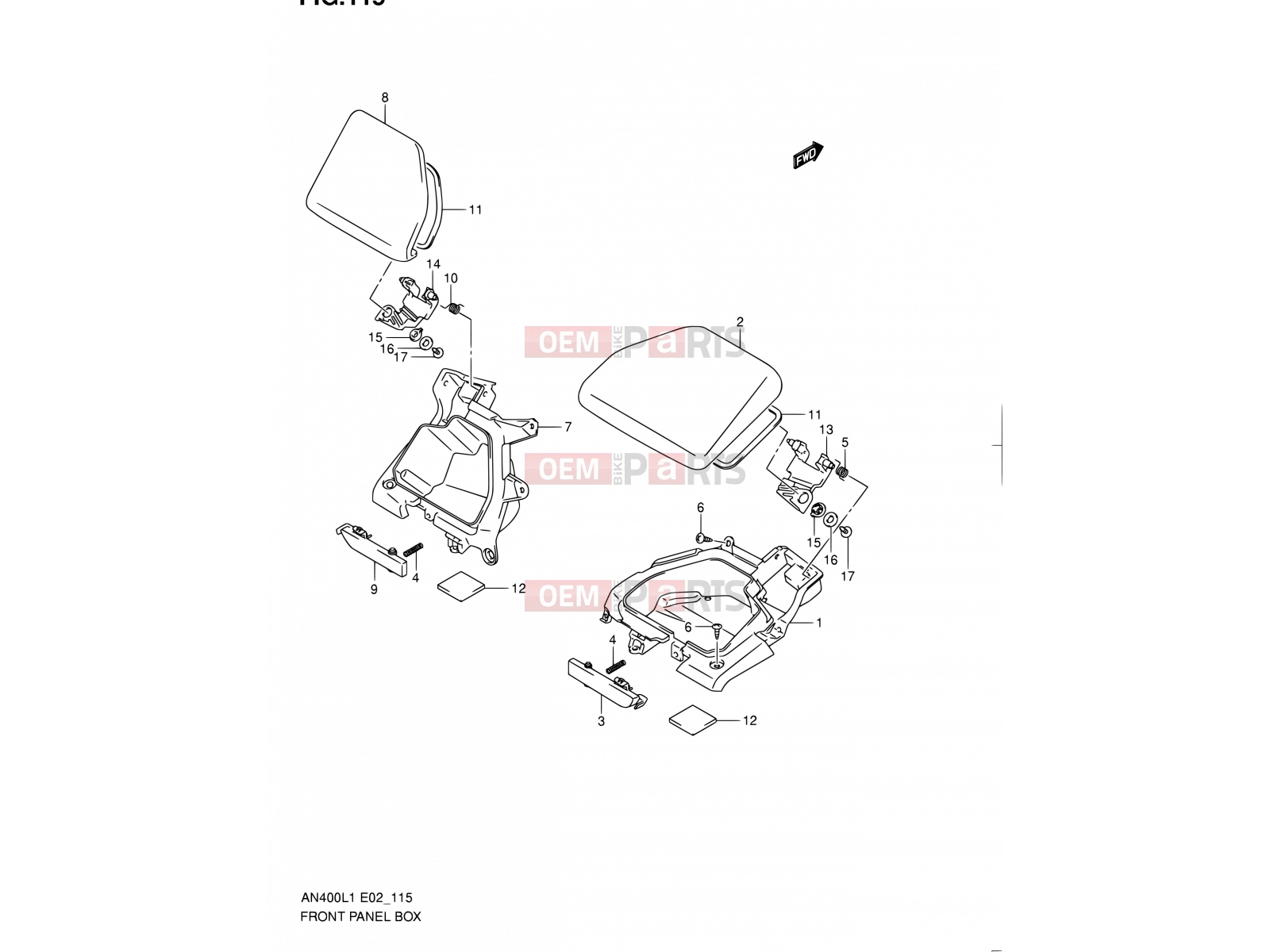 SUZUKI AN400A L1 (2011) Burgman 400 (E19, E24) 115 - FRONT PANEL BOX