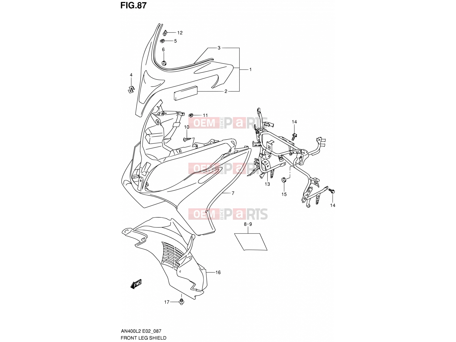 SUZUKI AN400A L2 (2012) Burgman 400 (E19, E24) 87 - FRONT LEG SHIELD (AN400L2 E19)