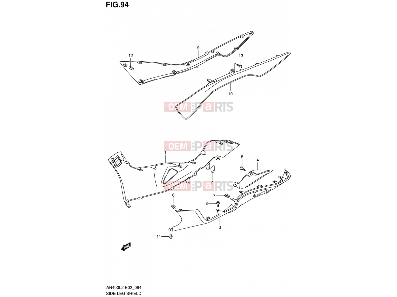 SUZUKI AN400A L2 (2012) Burgman 400 (E19, E24) 94 - SIDE LEG SHIELD (AN400L2 E02)