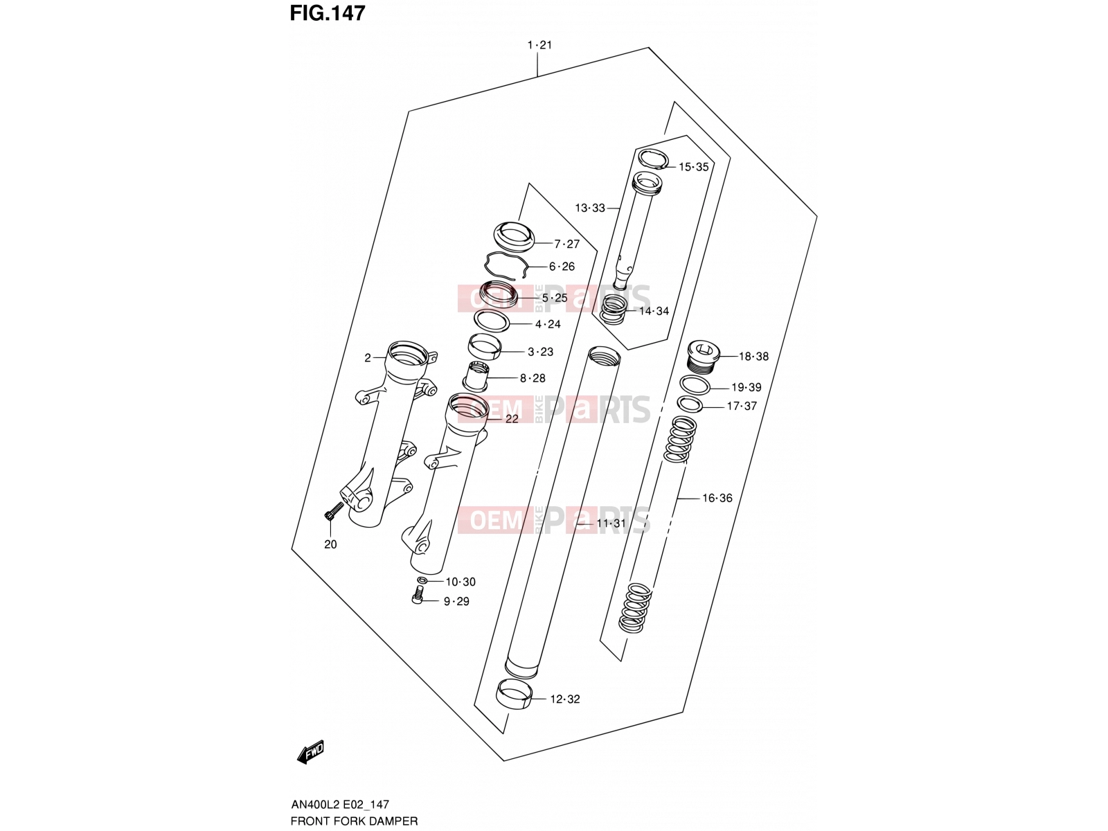 SUZUKI AN400A L2 (2012) Burgman 400 (E19, E24) 147 - FRONT FORK DAMPER (AN400L2 E19)