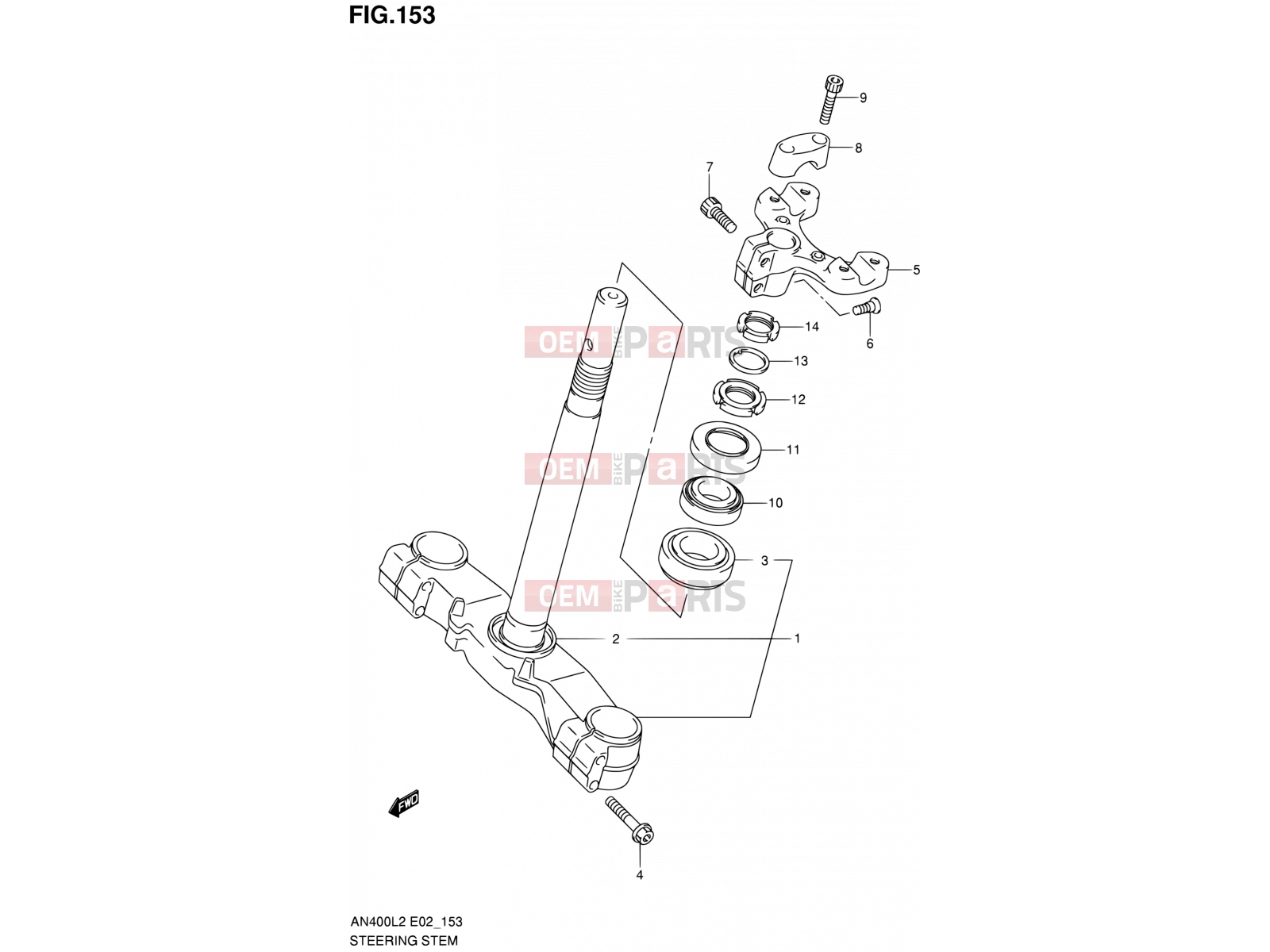 SUZUKI AN400A L2 (2012) Burgman 400 (E19, E24) 153 - STEERING STEM (AN400L2 E02)