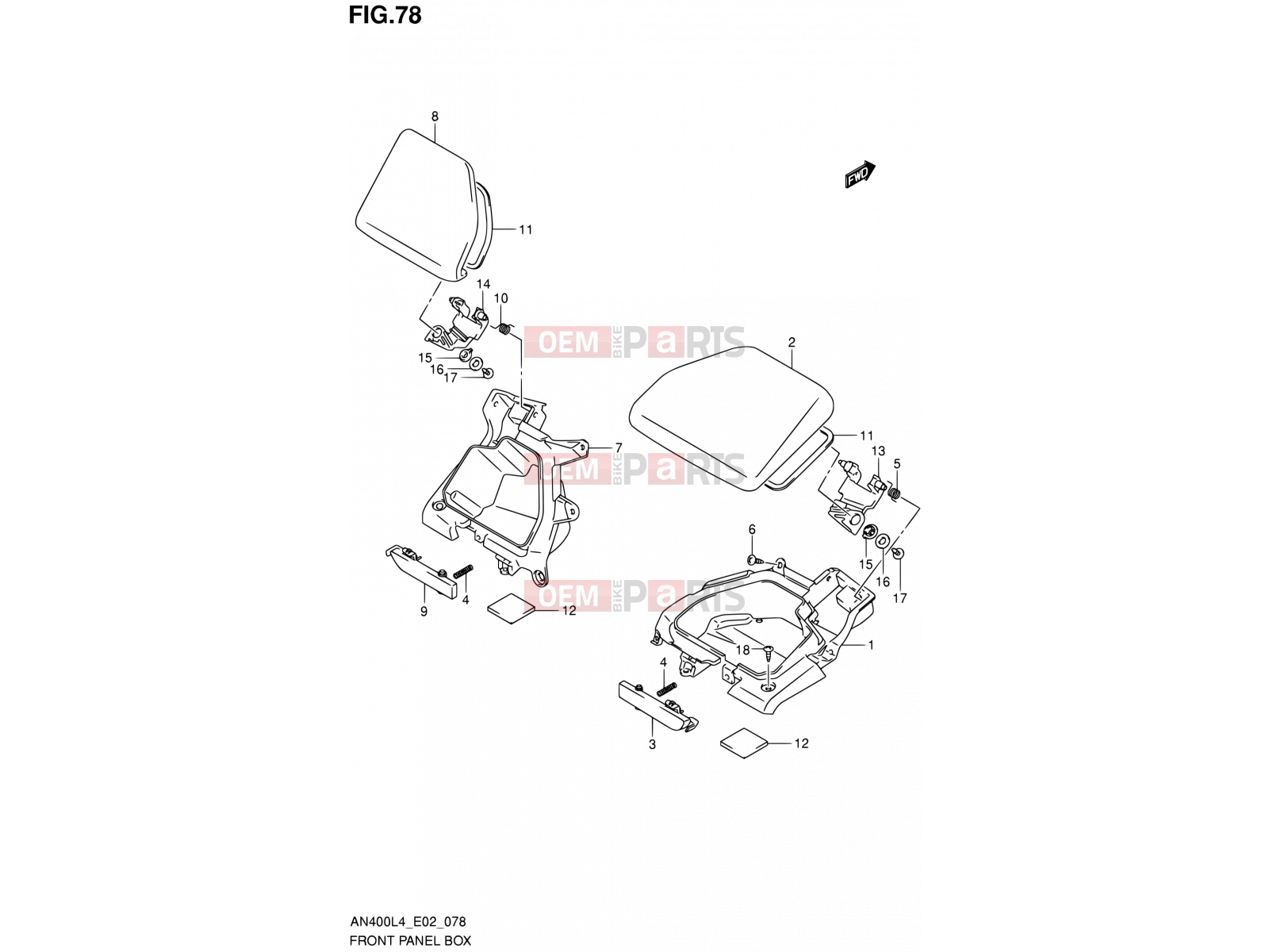 SUZUKI AN400A L4 (2014) Burgman 400 (E02) 78 - FRONT PANEL BOX
