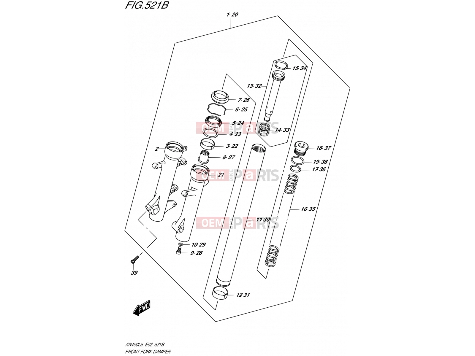 SUZUKI AN400A L5 (2015) Burgman 400 (E19) 521B - FRONT FORK DAMPER (AN400AL5 E02)