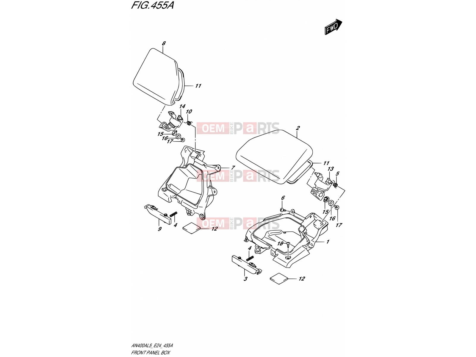 SUZUKI AN400A L5 (2015) Burgman 400 (E24) 455A - FRONT PANEL BOX