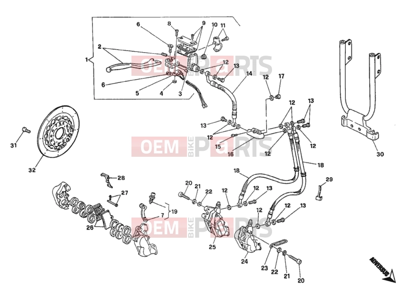 DUCATI 1996 Monster 600 FRONT BRAKE SYSTEM DOUBLE DISC » BRAKING SYSTEM