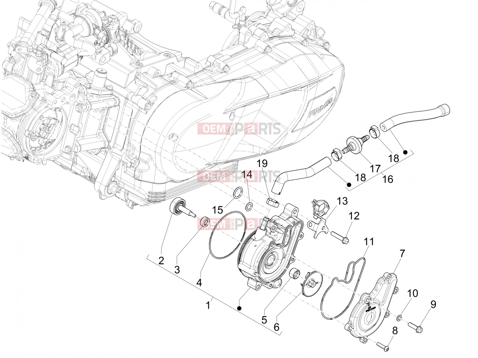 PIAGGIO Medley 200 E5+ (EU) Engine » Cooler pump