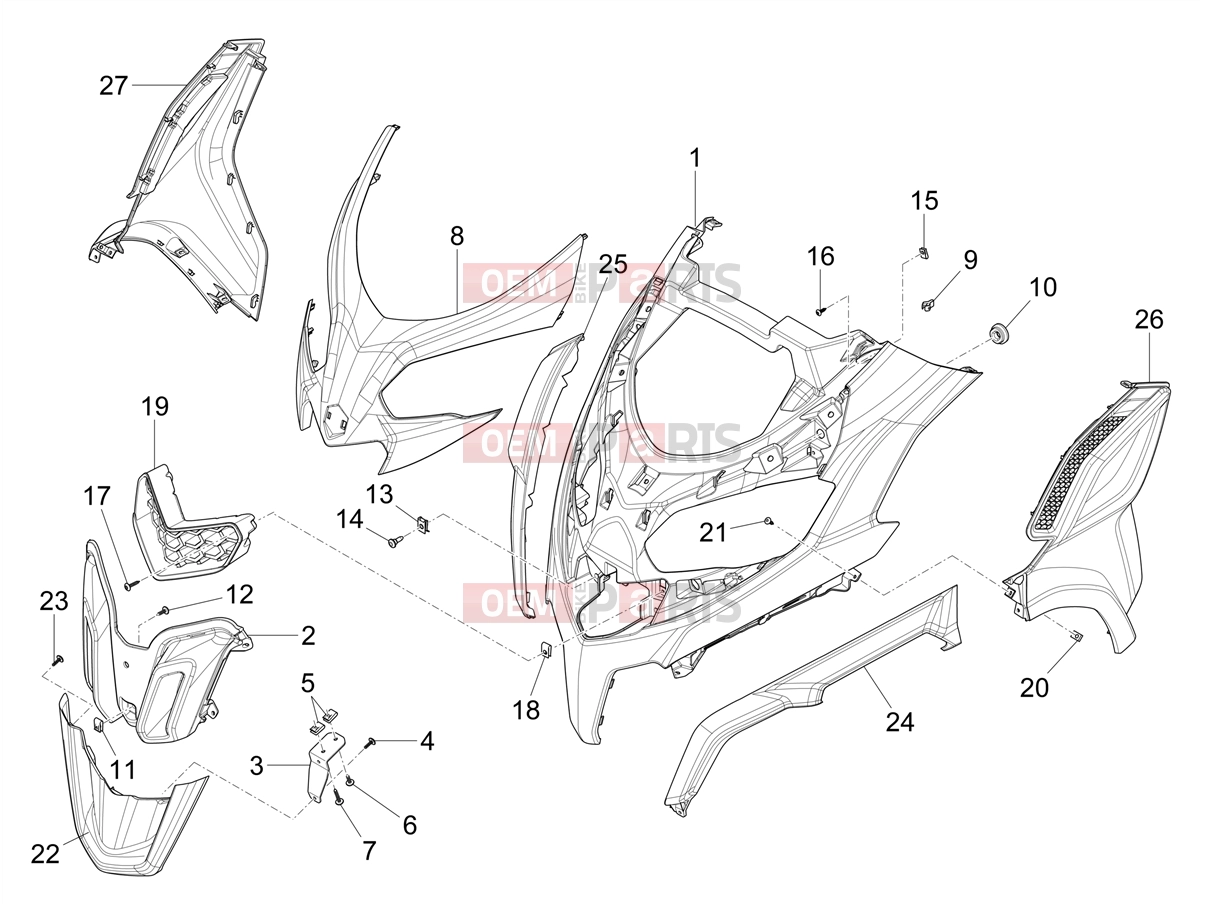 PIAGGIO MP3 400 HPE Classic-Sport E5+ (EU) Frame - Plastic parts - Coachwork » Front shield