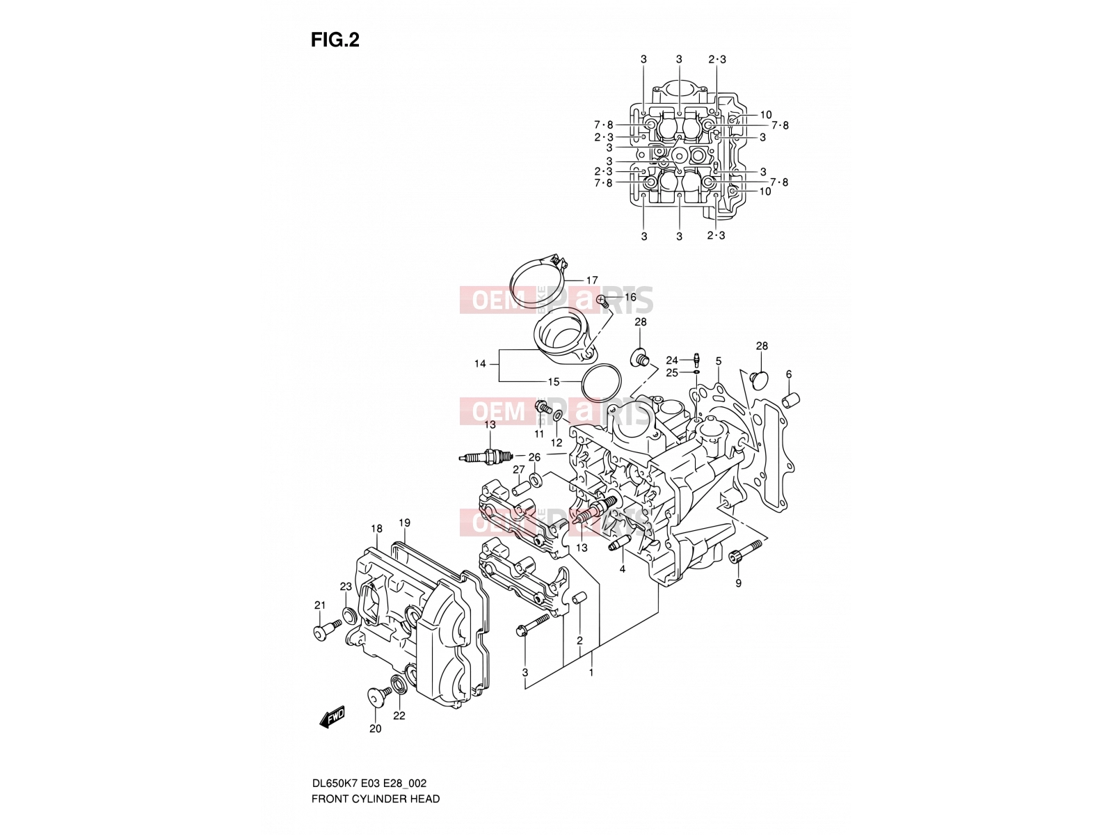 SUZUKI DL650 K7 (2007) V-Strom (E03,E28,E33) 2 - FRONT CYLINDER HEAD