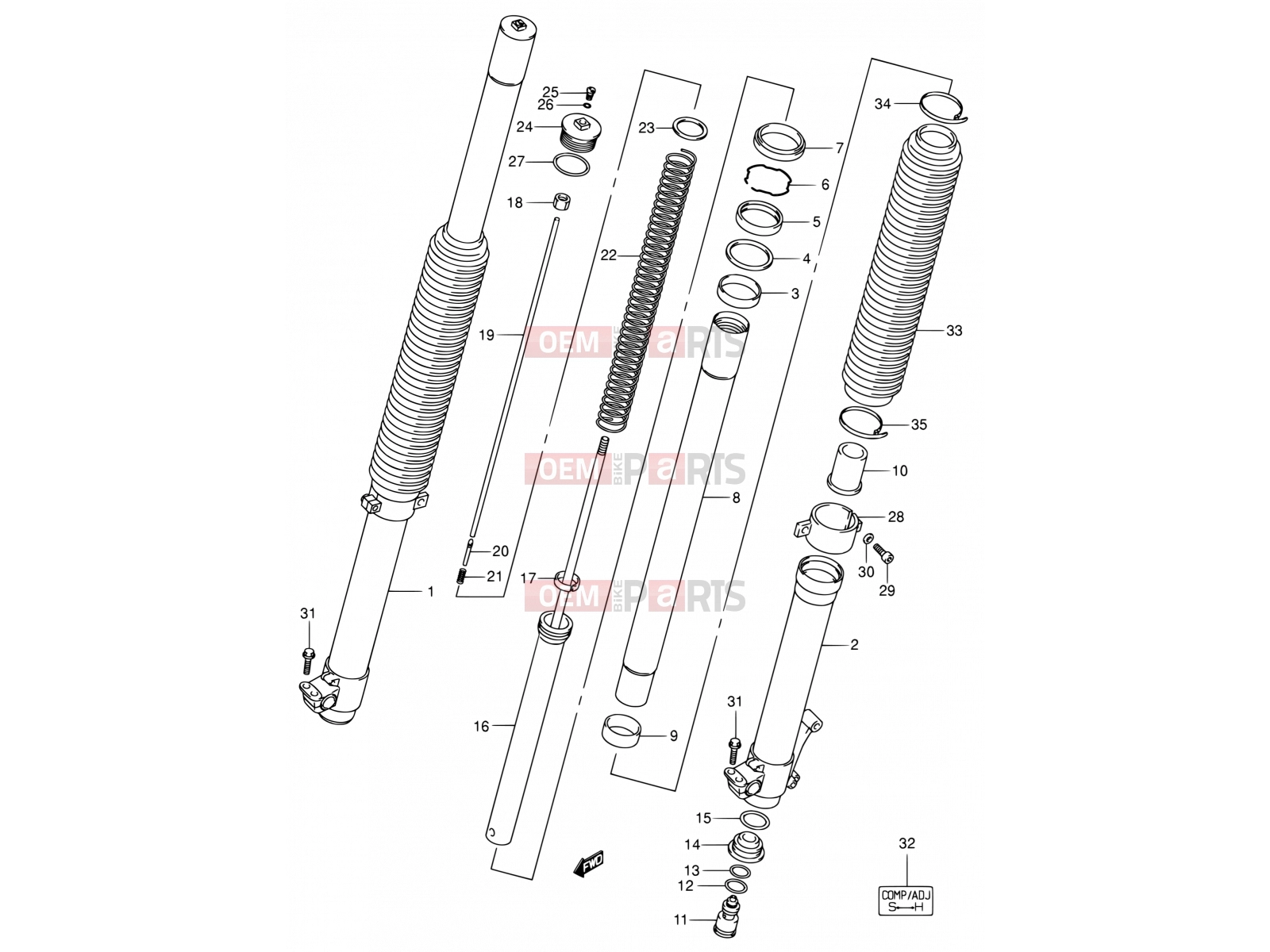 SUZUKI DR-Z400E K2 (2002) (E24) 47 - FRONT FORK DAMPER (SEE NOTE)