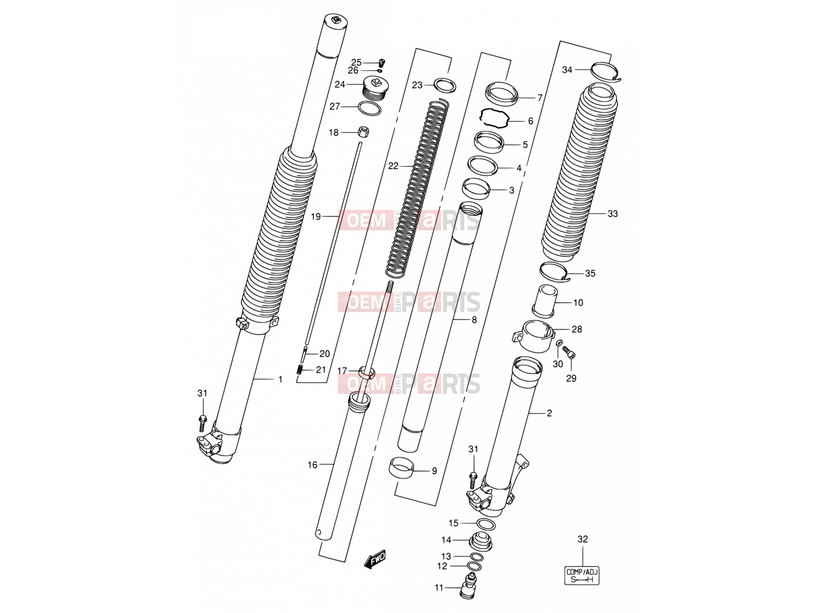 SUZUKI DR-Z400E Y (2000) (E03,E28,E33) 47 - FRONT FORK DAMPER