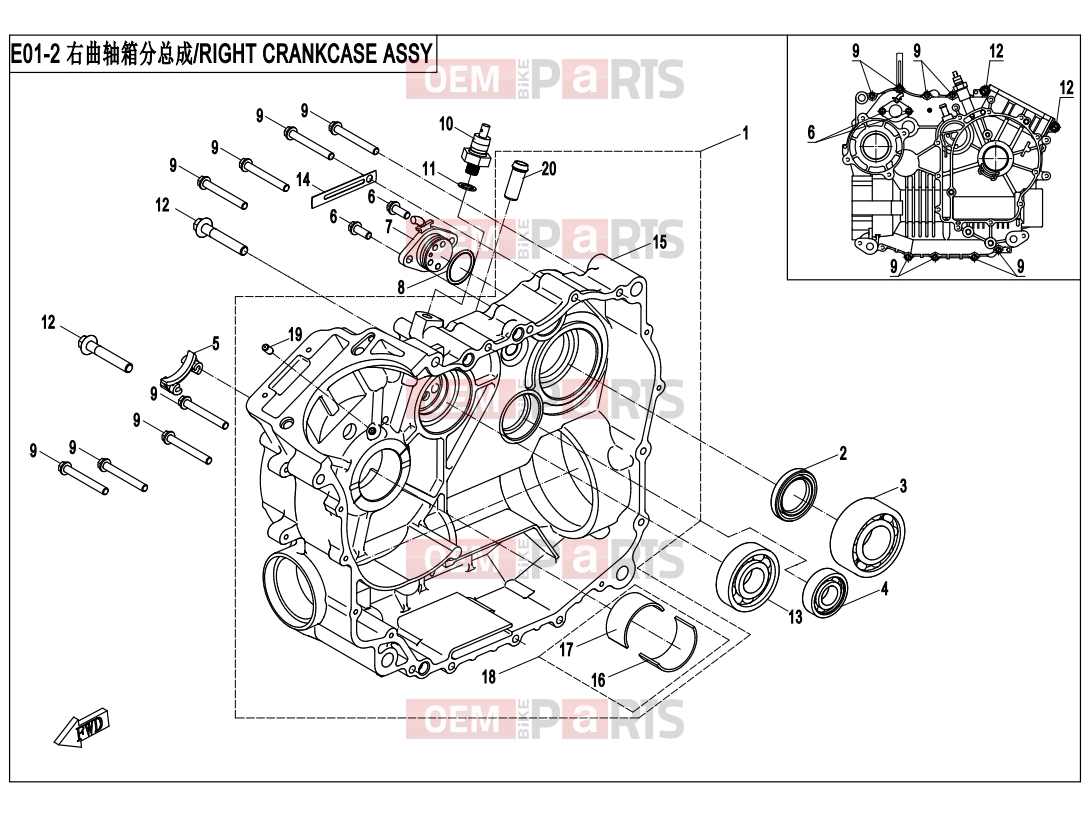 CFMOTO 2014 UTV UFORCE 550 (CF500UU) RIGHT CRANKCASE ASSY - E01-2