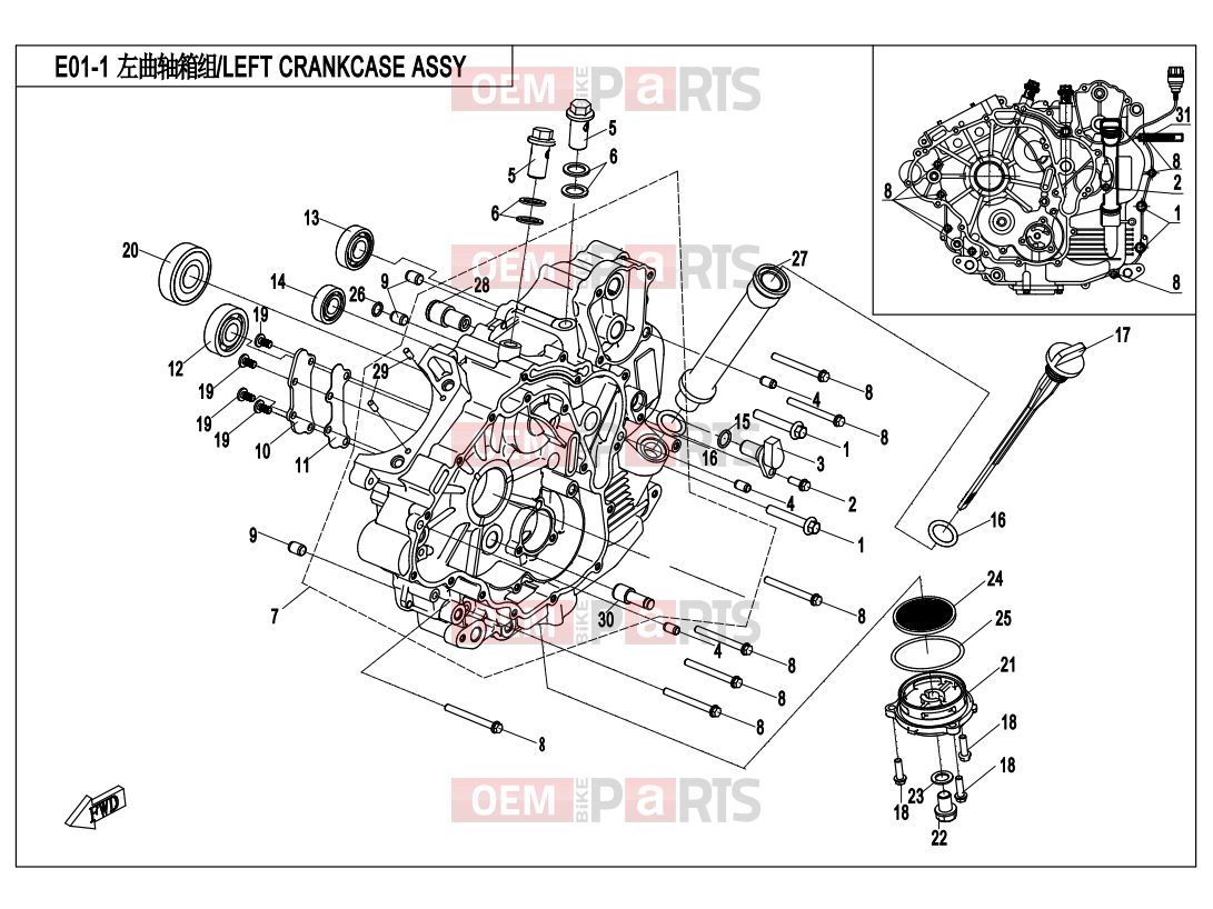 CFMOTO 2017 UTV UFORCE 550 (CF500UU) LEFT CRANKCASE ASSY. - E01-1
