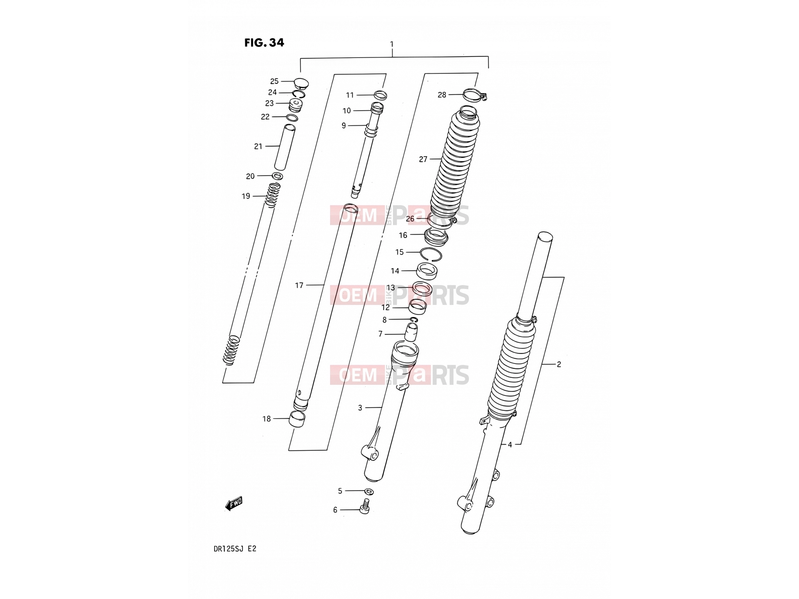 SUZUKI DR125S J (1988) 34 - FRONT FORK