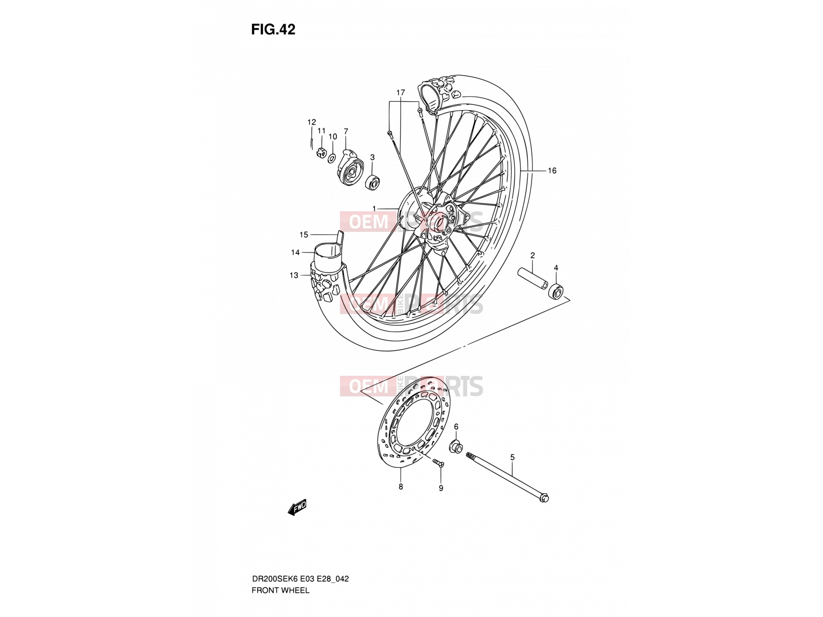 SUZUKI DR200SE K9 (2009) (E03,E28,E33) 42 - FRONT WHEEL