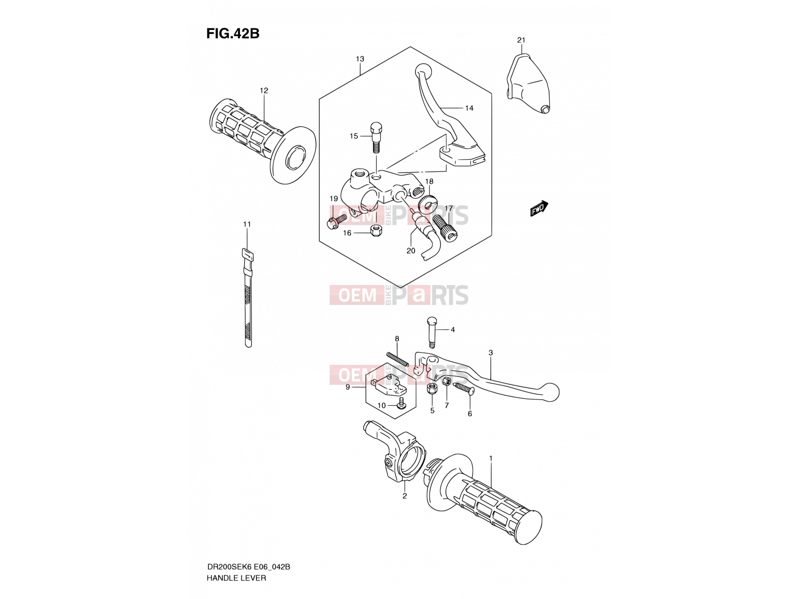 SUZUKI DR200SE K9 (2009) (E06,E24) 42B - HANDLE LEVER (MODEL L0 E06)