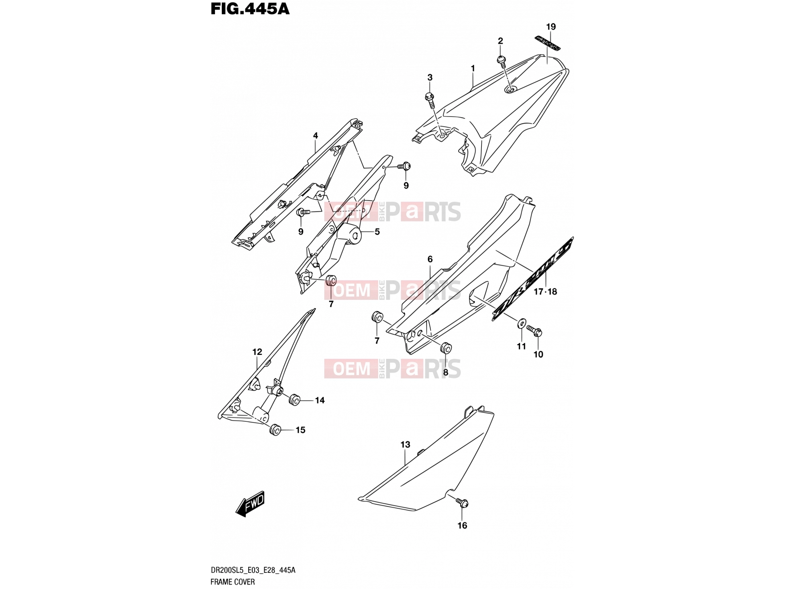 SUZUKI DR200S L5 (2015) (E03,E28,E33) 445A - FRAME COVER