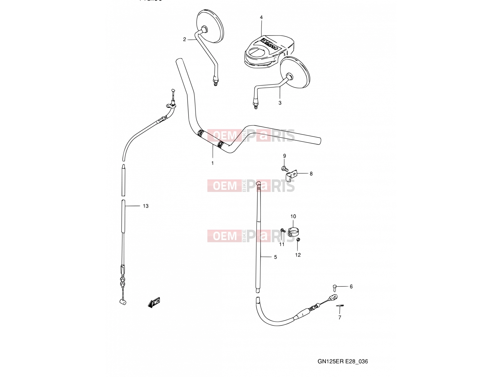 SUZUKI GN125E P (1993) (E03,E28,E33) 36 - HANDLEBAR - FRONT CABLE