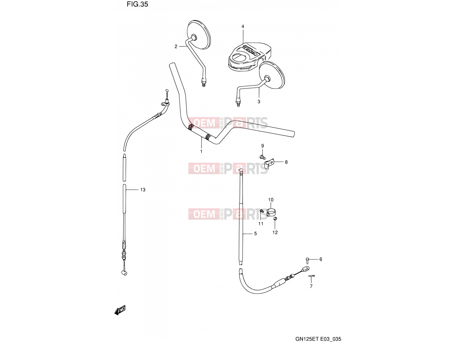 SUZUKI GN125E R (1994) (E03) 35 - HANDLEBAR - FRONT CABLE