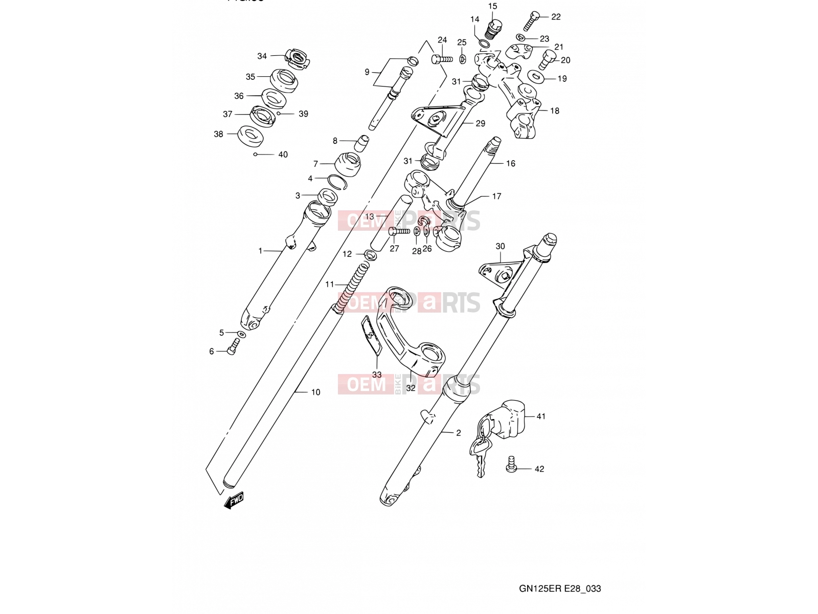 SUZUKI GN125E R (1994) (E03,E28,E33) 33 - FRONT FORK