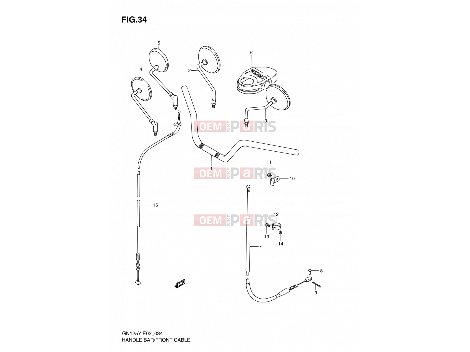 SUZUKI GN125E X (1999) 34 - HANDLEBAR - FRONT CABLE