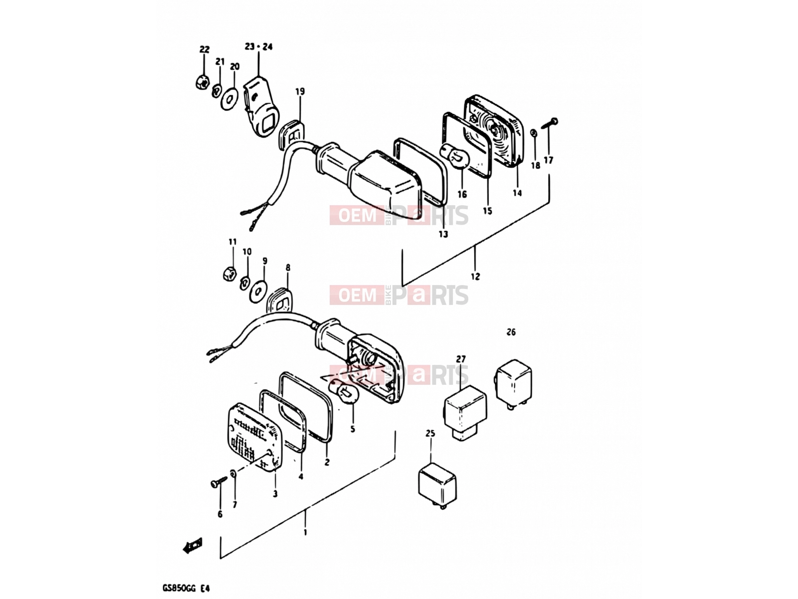 SUZUKI GS850G E (1984) 27 - TURN SIGNAL LAMP (E02, E04, E22, E25)