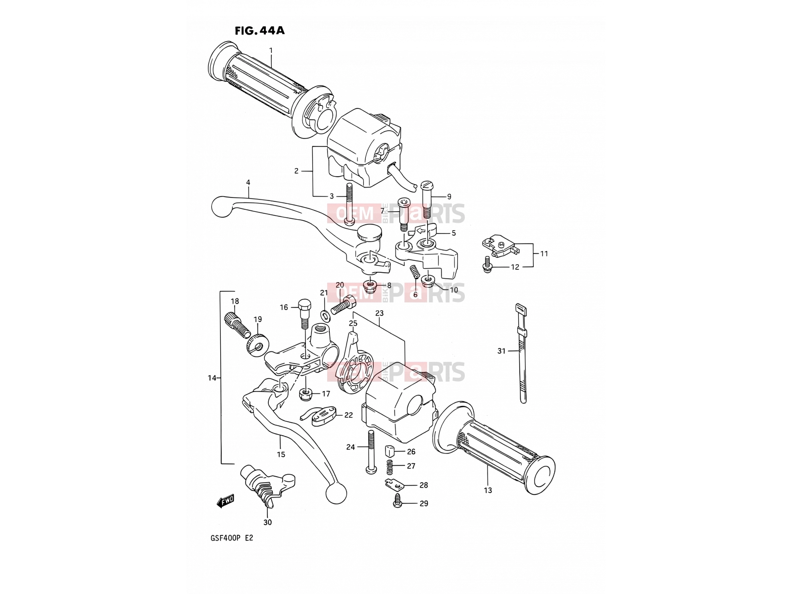 SUZUKI GSF400 P (1993) Bandit (E02) 44A - HANDLE SWITCH (E30)