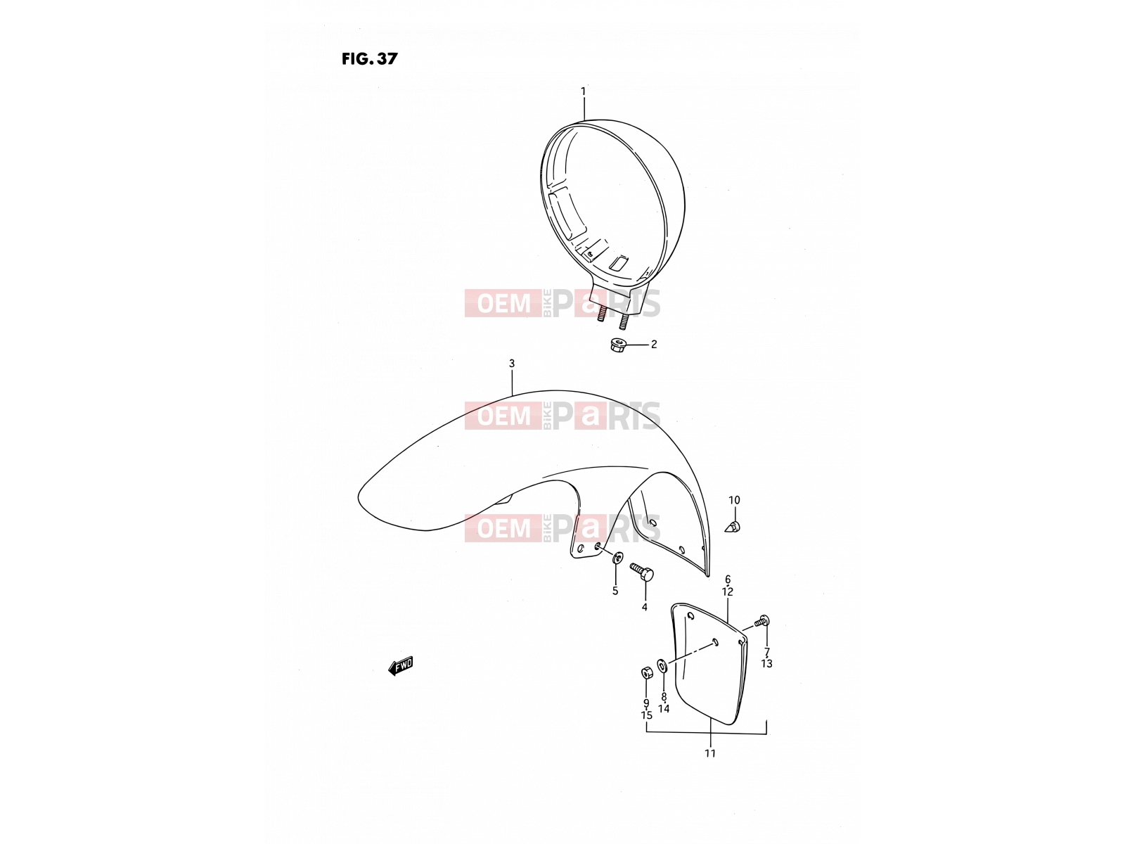 SUZUKI LS650P L (1990) Savage (E24) 37 - HEADLAMP HOUSING - FRONT FENDER (E15/E16/E24/E75/E77)