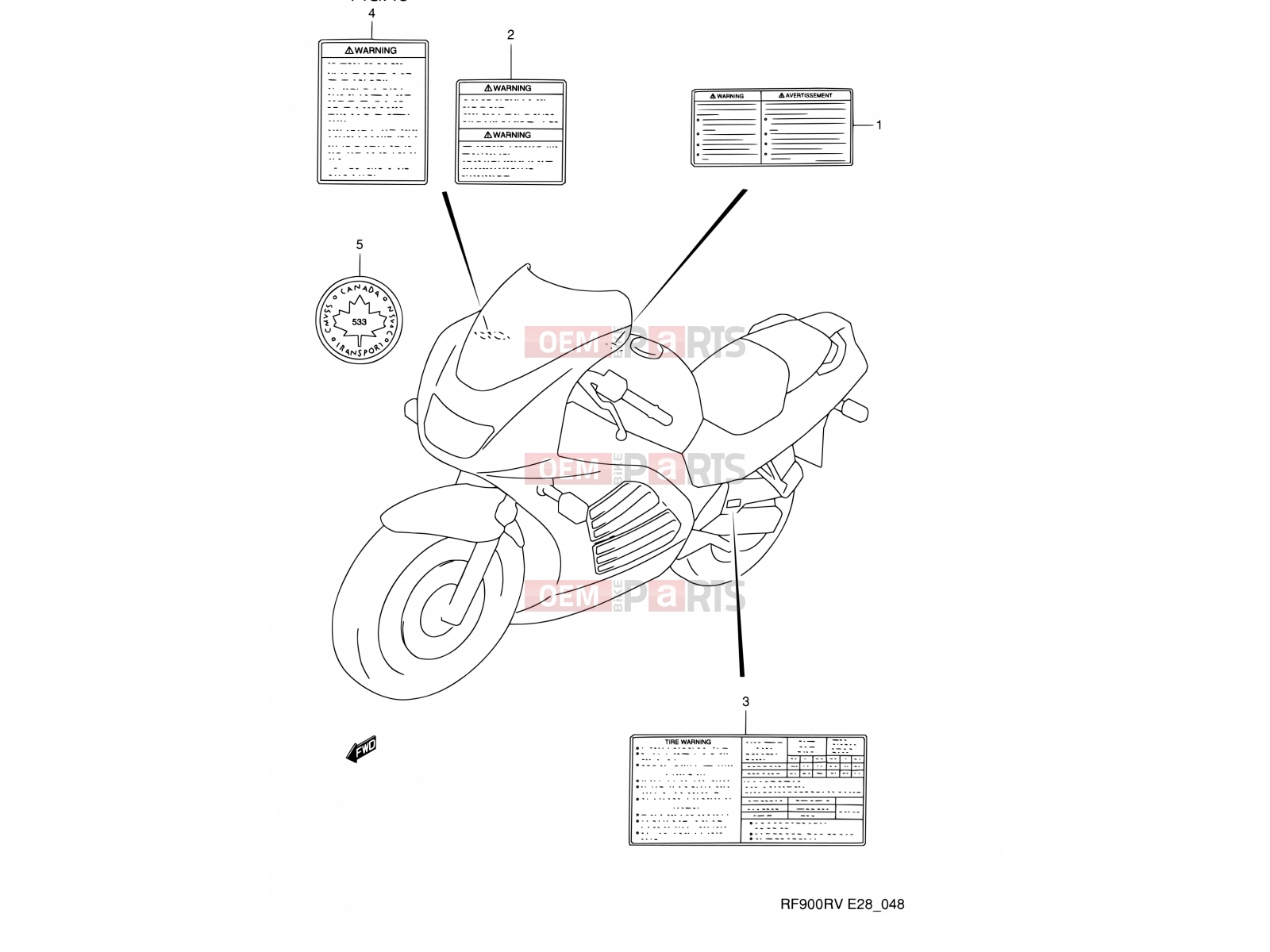 SUZUKI RF900R R (1994) (E03,E28,E33) 48 - LABEL