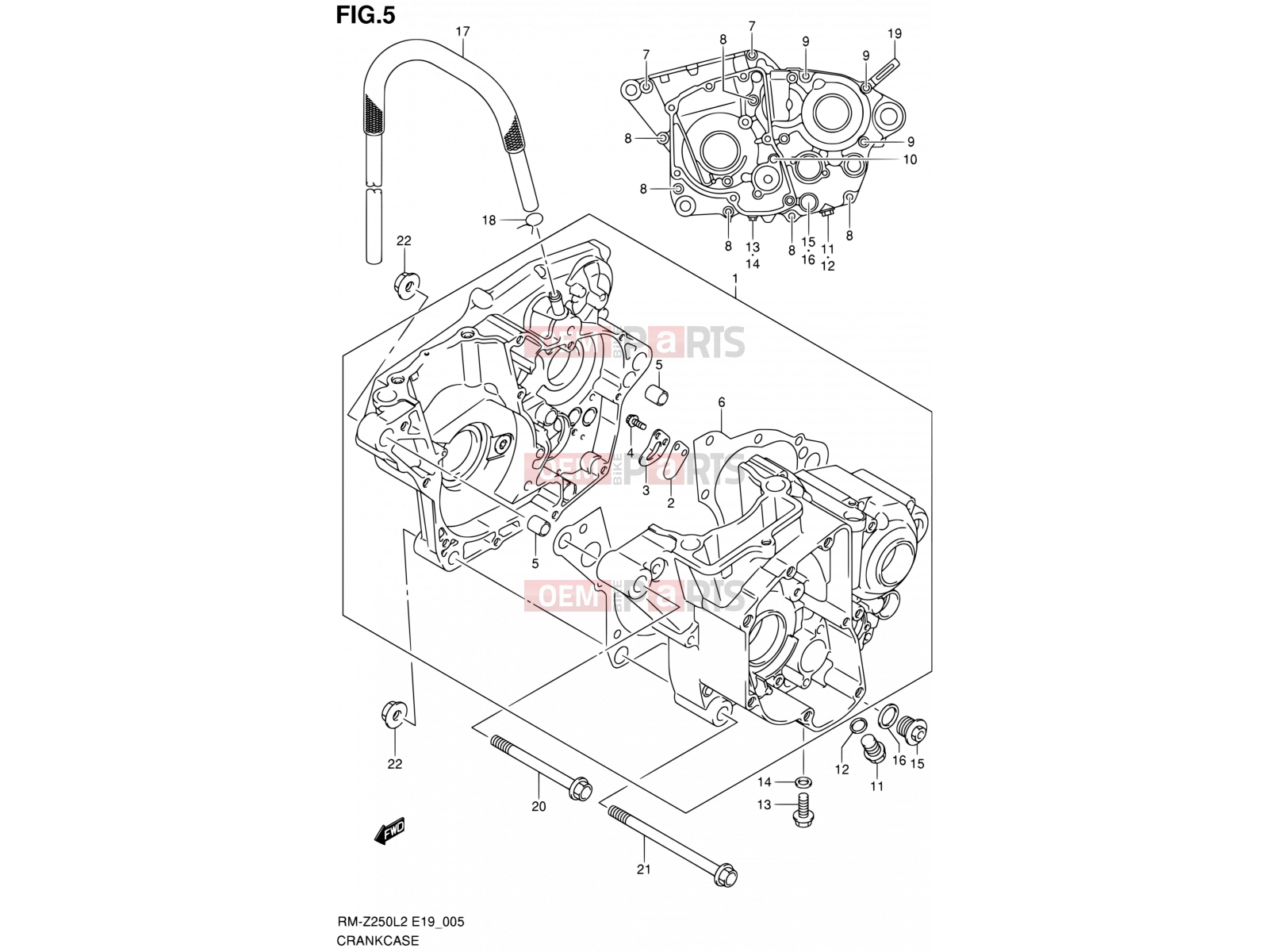 Suzuki RM-Z250 L2 (2012) (E19) 5 - CRANKCASE exploded drawing