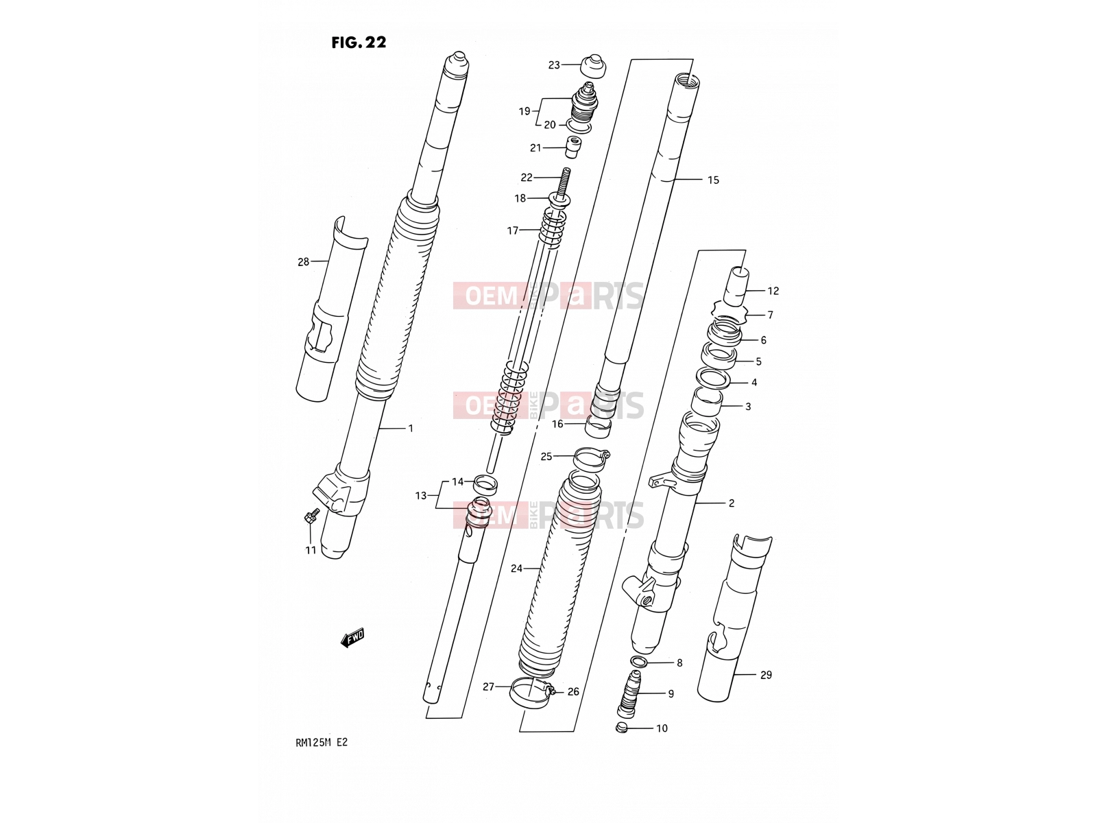 SUZUKI RM125 K (1989) (E02,E04,E24) 22 - FRONT FORK (MODEL K)