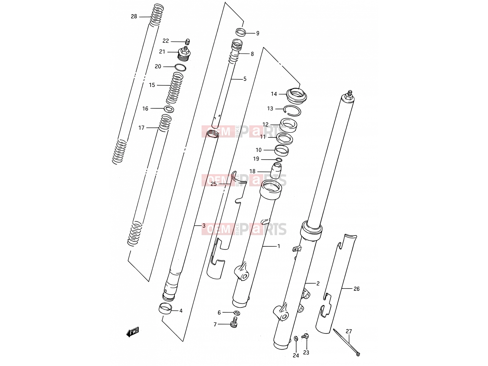 SUZUKI RM80 H (1987) (E03,E28,E33) 23 - FRONT FORK (MODEL G/H/J)