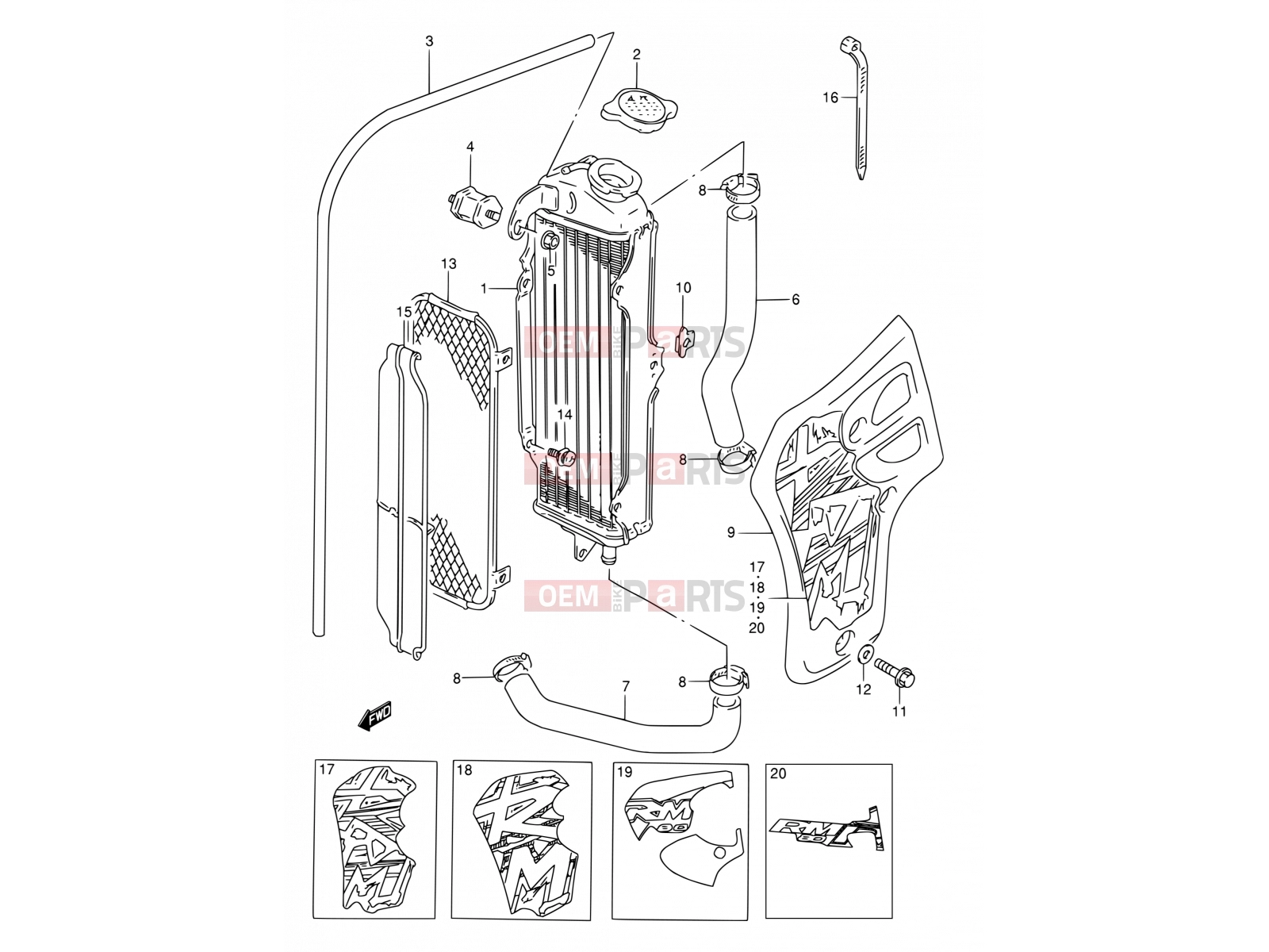 SUZUKI RM80 T (1996) (E03,E28,E33) 9 - RADIATOR