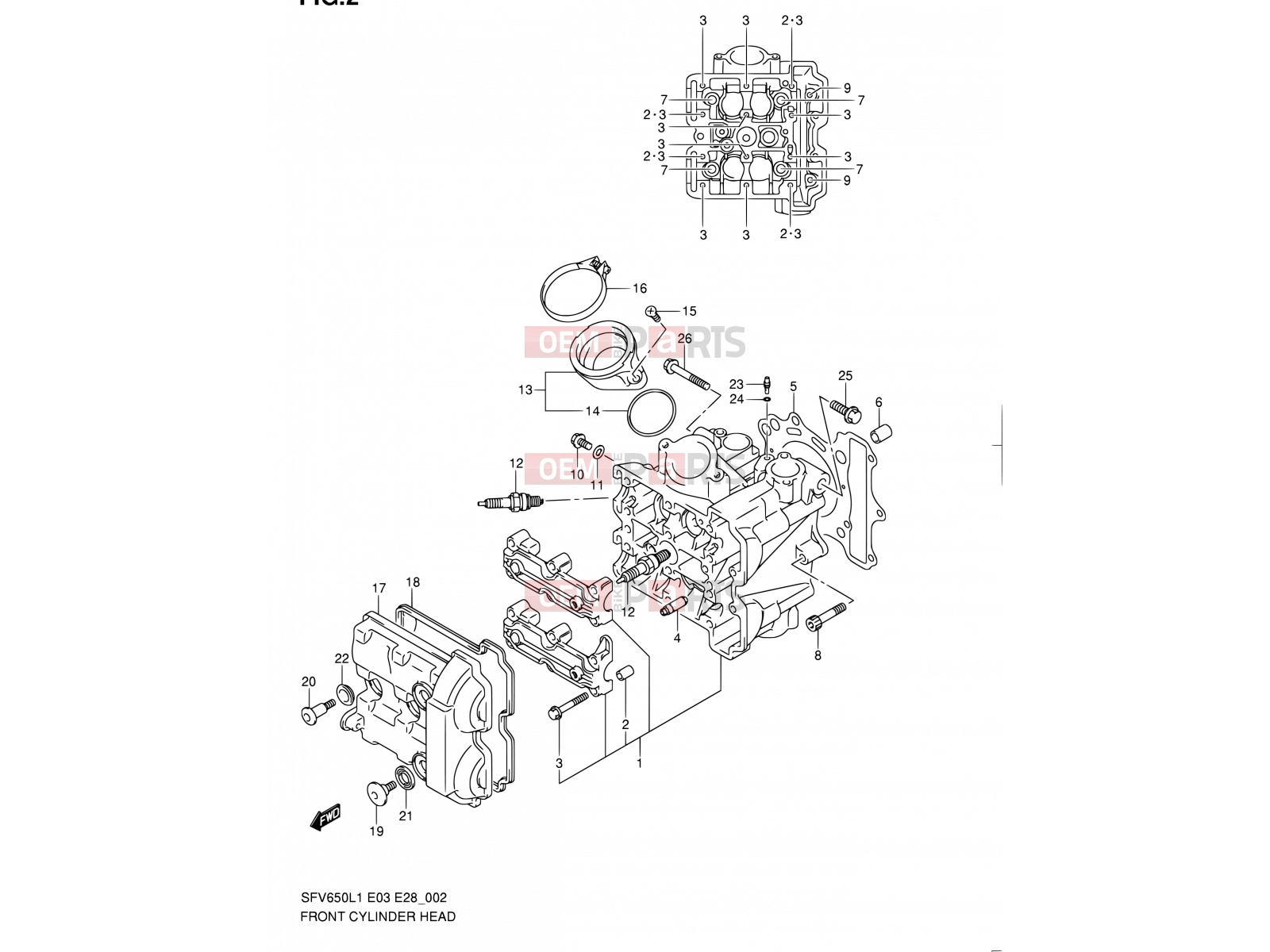 SUZUKI SFV650A L1 (2011) Gladius (E03,E28,E33) 2 - FRONT CYLINDER HEAD