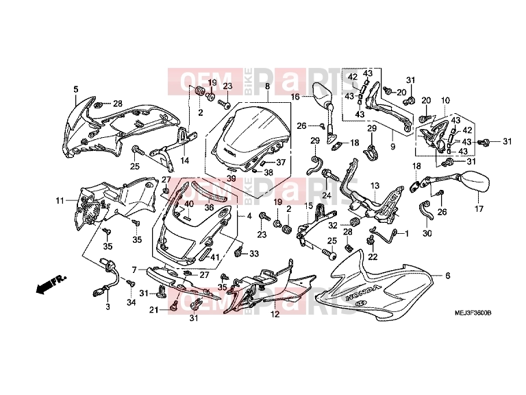 HONDA CB1300A5 CB1300 2005 F-36 FRONT ENGINE COVER / SIDE ENGINE HOUSING / WINDSCREEN
