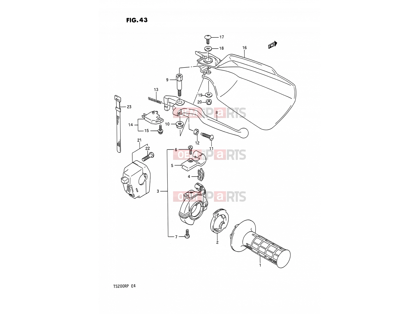 SUZUKI TS200R M (1991) (E02,E04,E24) 43 - RIGHT HANDLE SWITCH