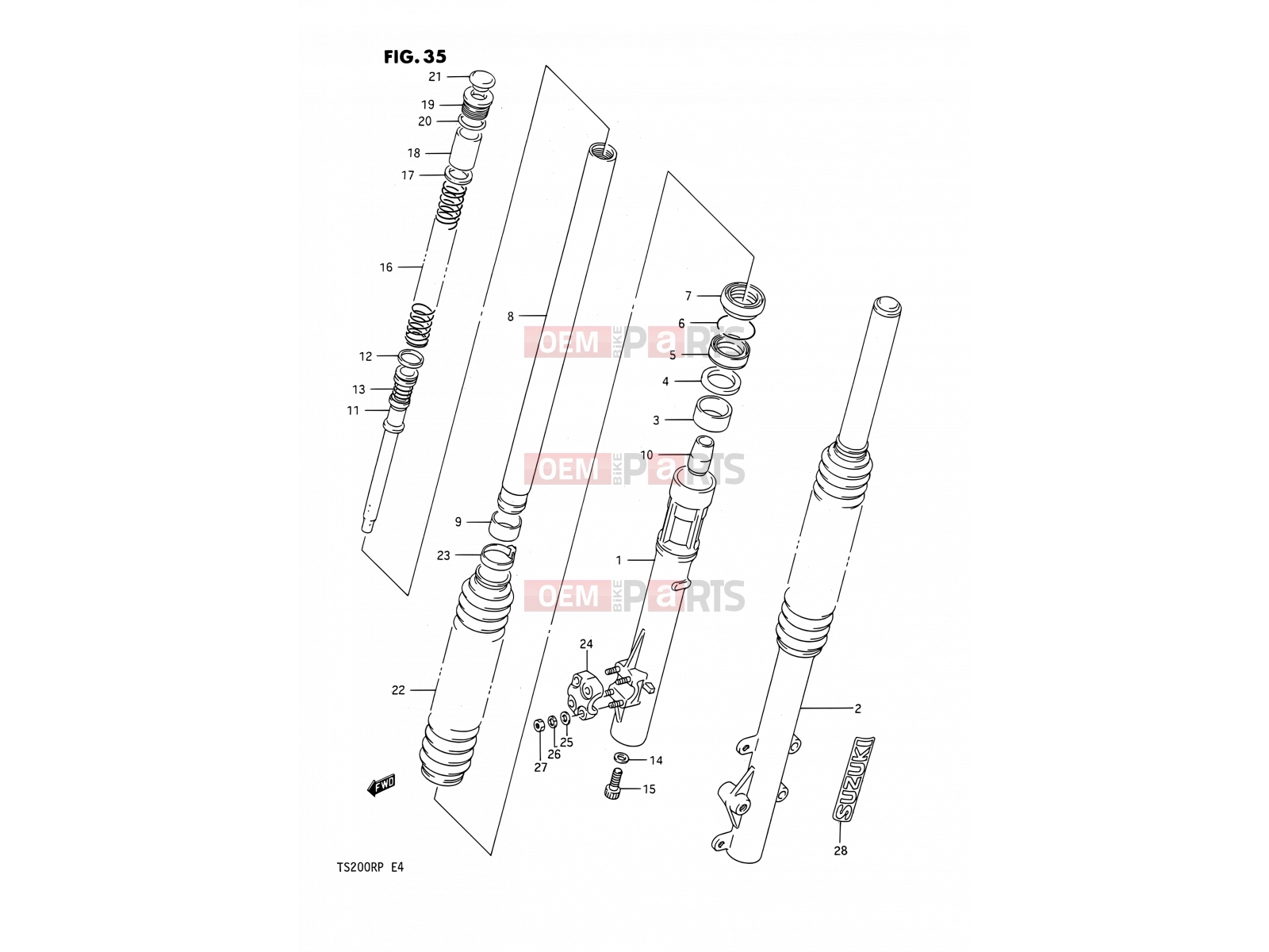 SUZUKI TS200R N (1992) (E02,E04,E24) 35 - FRONT DAMPER (E24)