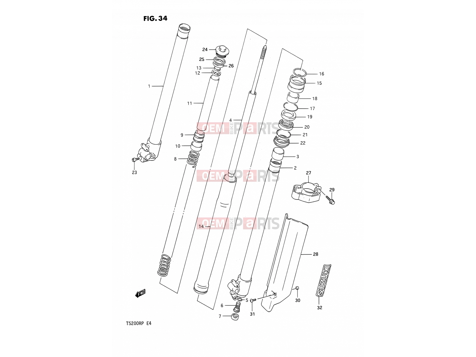 SUZUKI TS200R P (1993) (E04,E24) 34 - FRONT DAMPER