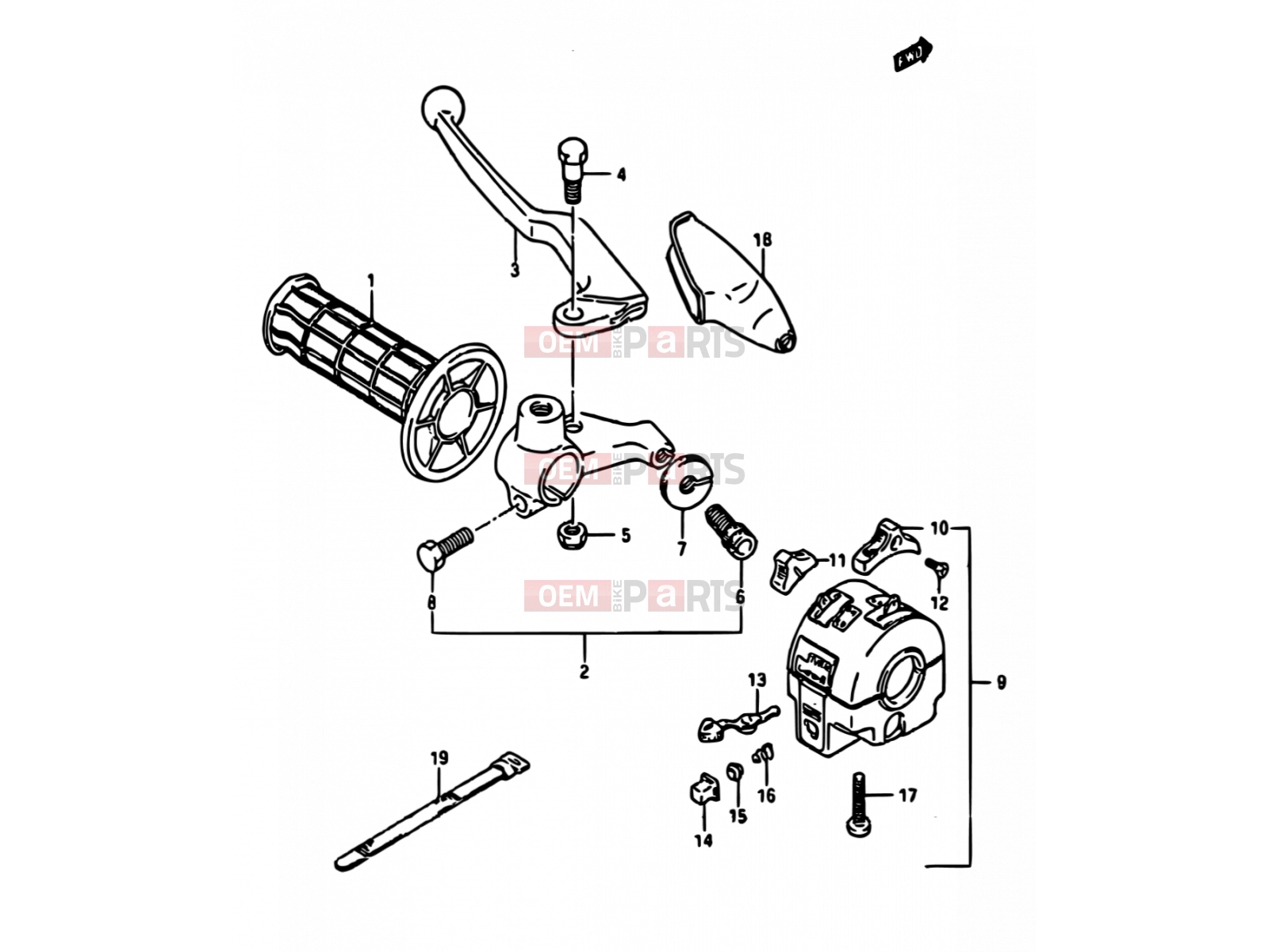SUZUKI TS250X E (1984) 53 - LEFT HANDLE SWITCH (MODEL H/J/K E15,E16,E17,E22,MODEL K E02)