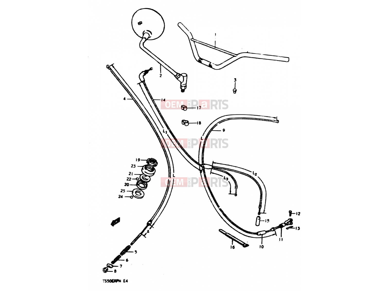 SUZUKI TS50ERP N (1992) 32 - HANDLEBAR - CONTROL CABLE